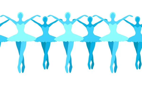 파란 발레리나 실루엣은 단순 한 방식으로 수평으로 반복 된다. 발레 댄서 물림없는 벡터 경계 패턴. — 스톡 벡터
