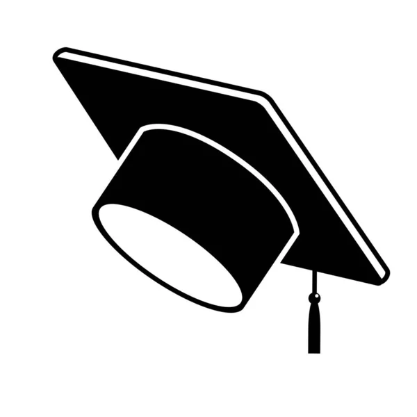 白の背景に黒の卒業キャップグリフアイコンベクトルオブジェクト。学生用の帽子の要素。学習、教育、卒業、成功のシンボル。修士号取得。知識概念 — ストックベクタ