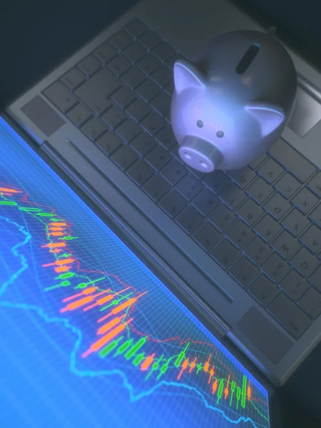 Robot Trading System And Piggy Bank — Stock Photo, Image