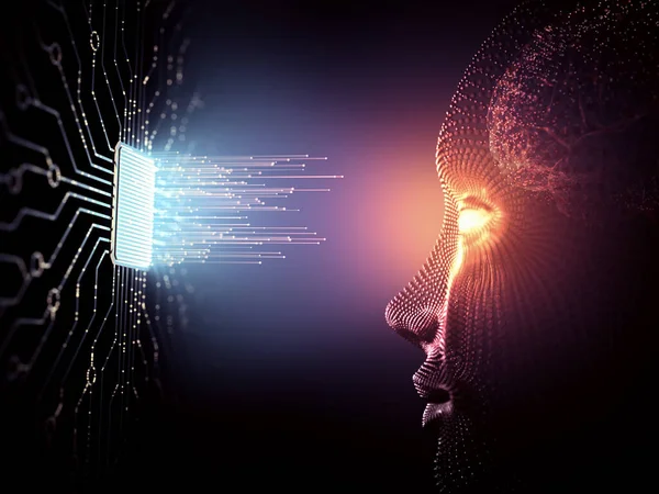 Illustration Artificial Intelligence Concept Data Coming Out Microchip Human Being — Stock Photo, Image