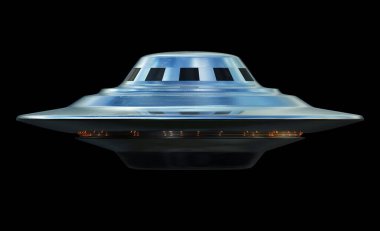 Tanımlanamayan Uçan Nesne. Kırpma yolu dahil olmak üzere siyah üzerine UFO.
