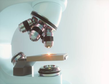 Optik elektron mikroskobu. Laboratuvar aracı, bilim konsepti ve mikroskobik araştırma.