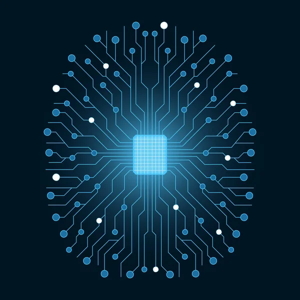 Ilustración Vectorial Inteligencia Artificial Microchip Conexiones Forma Cerebro — Vector de stock