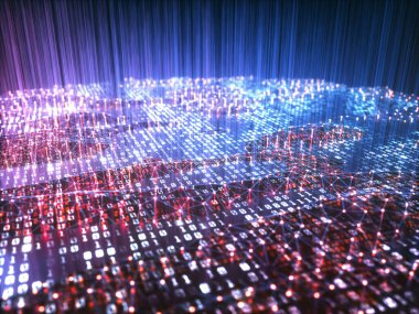 İkili kodların soyut arkaplanı. Teknoloji konsepti 3 boyutlu illüstrasyon.