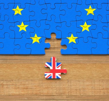 Birleşik Krallık 'ın Avrupa Birliği' nden ayrılışı bulmaca parçalarıyla temsil edildi.