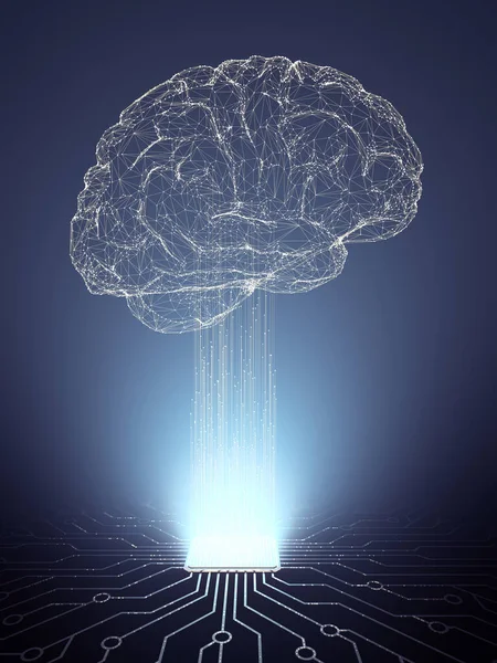 Artificial Intelligence Electric Pulses Coming Out Microchip Forming Brain Lines — Stock Photo, Image