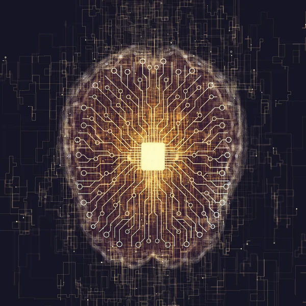 Artificial Intelligence Electric Pulses Coming Out Microchip Forming Brain Lines — Stock Photo, Image