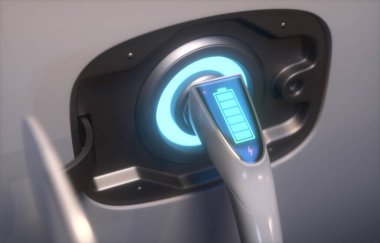 Elektrikli aracın kavramsal görüntüsü. Şarj bataryasında depolandı.