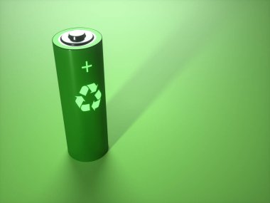 3D illüstrasyon, pil geri dönüşümünün konsept görüntüsü, yenilenebilir enerji.