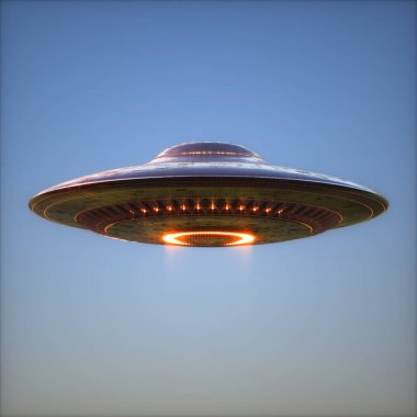 Tanımlanamayan uçan cisim, UFO. Ufoloji ve Dünya dışı yaşam konsepti bilim kurgu. Kırpma Yolu İçerildi.
