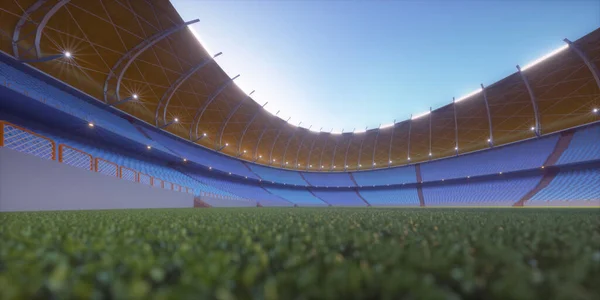 Fußballplatz Sportstadion Rasen Der Mitte Von Den Umgebenden Lichtern Beleuchtet — Stockfoto