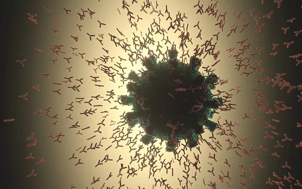 Sistema Immunitario Anticorpi Che Attaccano Virus Covid Illustrazione Concetto Del — Foto Stock