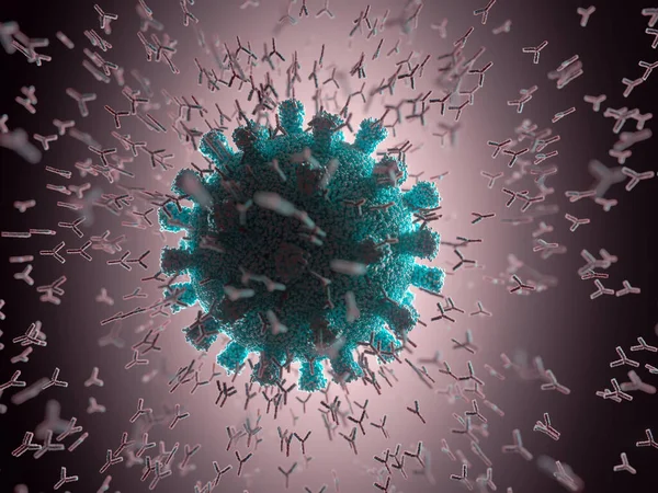 Immunologisch Systeem Antilichamen Die Het Virus Covid Aanvallen Illustratie Concept — Stockfoto