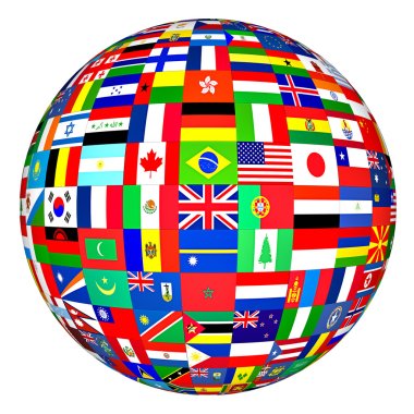 Küre ile çeşitli ülkelerin bayrakları