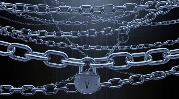 Many chains and padlocks — Stock Photo, Image