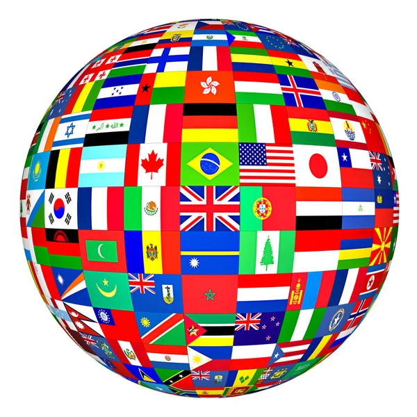 Globe avec des drapeaux de divers pays — Photo