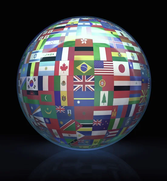 Globe avec des drapeaux de divers pays — Photo