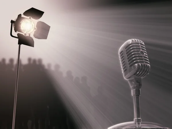 Microphone illuminated by a spotlight — Stock Photo, Image