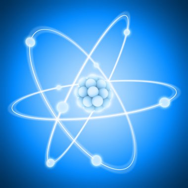 Çekirdek ve negatif yüklü elektronlar.