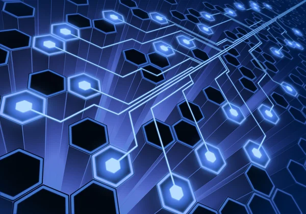 Circuito electrónico sobre la forma hexagonal abstracta . — Foto de Stock