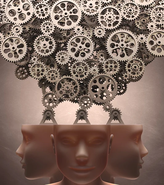 Several gears machine coming out of the head — Stock Photo, Image