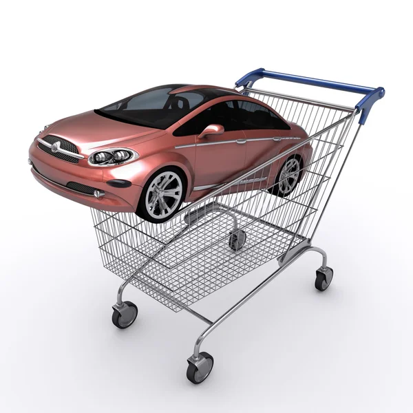 El coche está dentro de un carrito de compras . — Foto de Stock