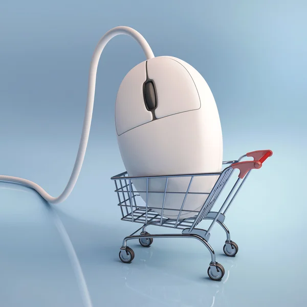 Myš v nákupním košíku — Stock fotografie