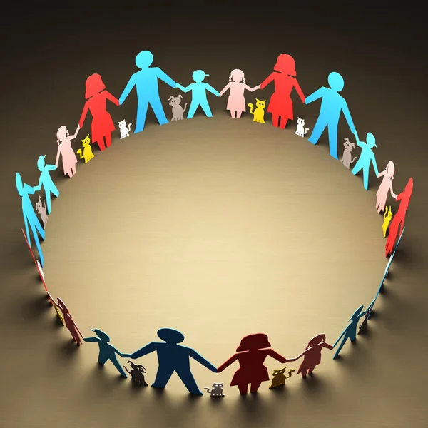 Happy families forming a circle of unity. — Stock Photo, Image