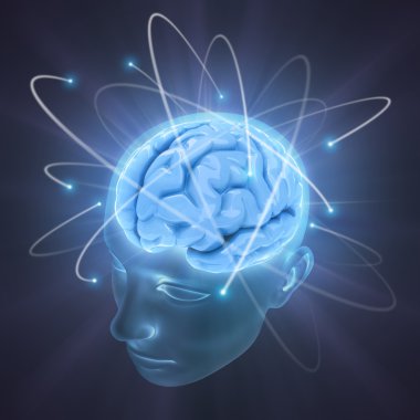 Head illuminated by the energy of the brain