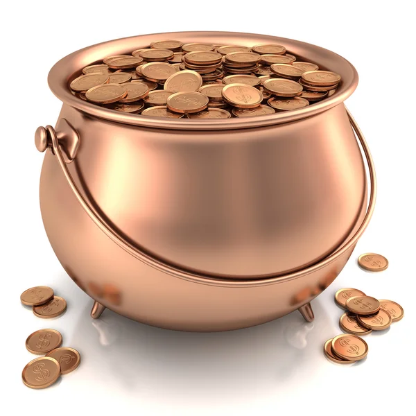 Gouden pot vol gouden munten — Stockfoto