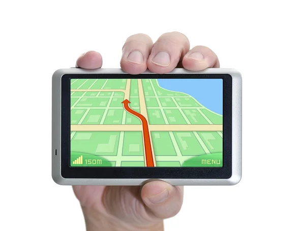 GPS пристрій в руці — стокове фото