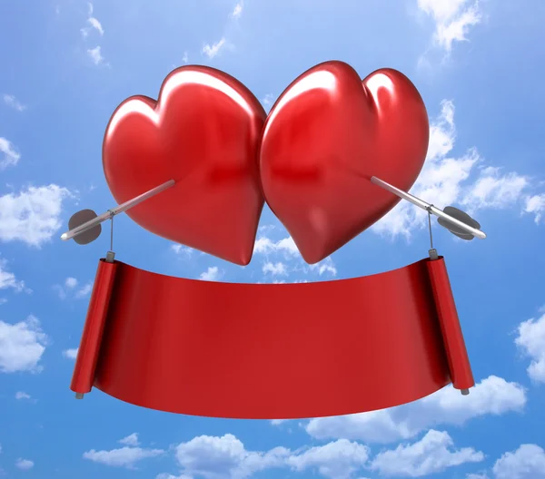 Two hearts together with two arrows — Stock Photo, Image