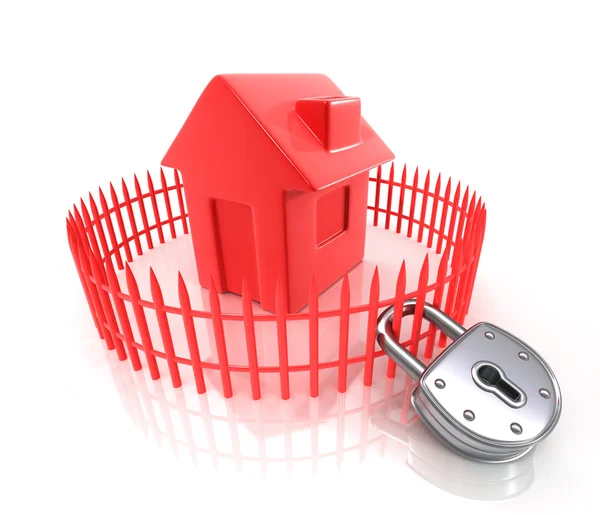 Padlock in the fence and house — Stock Photo, Image