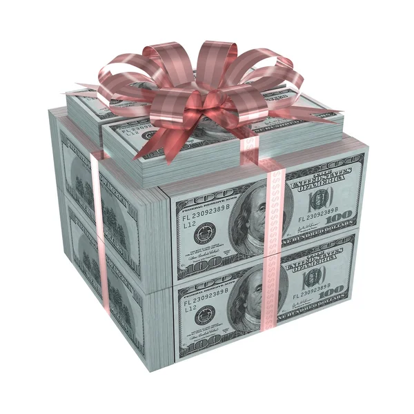 Vele dollars in de vorm van een doos van de gift. — Stockfoto