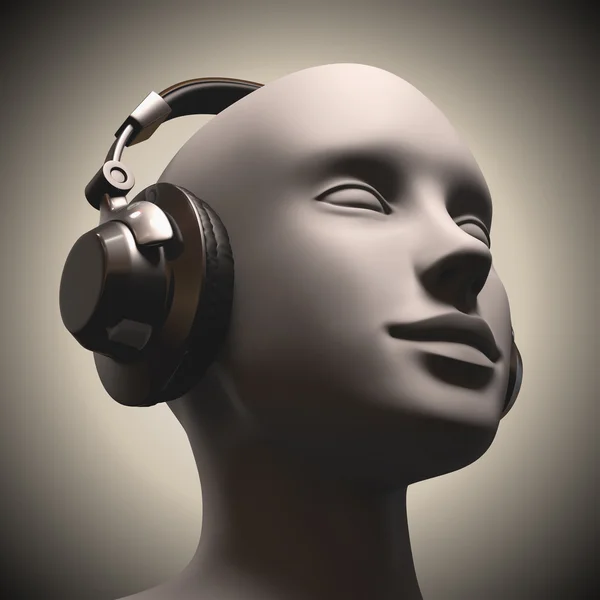Headset on a human head looking to the up. — Stock Photo, Image