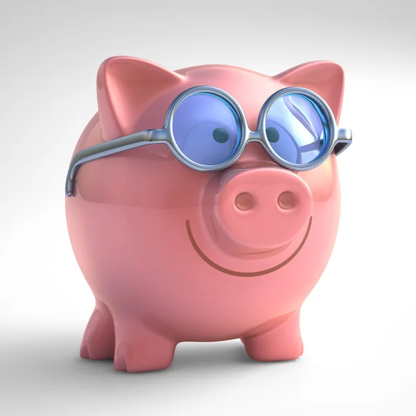 Piggy banco feliz com óculos de sol . — Fotografia de Stock