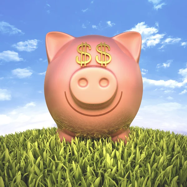 Piggy bank with eyes money sign — Stock Photo, Image