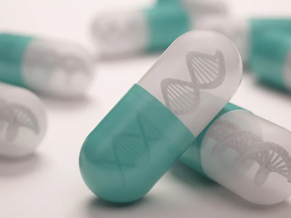 Таблетки з ДНК всередині . — стокове фото