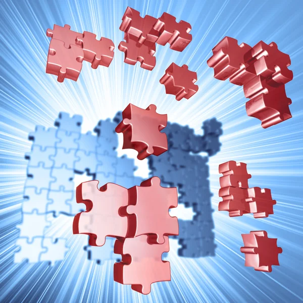 Explosion of puzzle pieces — Stock Photo, Image