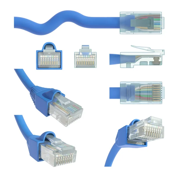 Rj45 Kabel in verschiedenen Positionen und Blickwinkeln. — Stockfoto