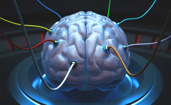 Cerebro con cables conectados en una prueba — Foto de Stock