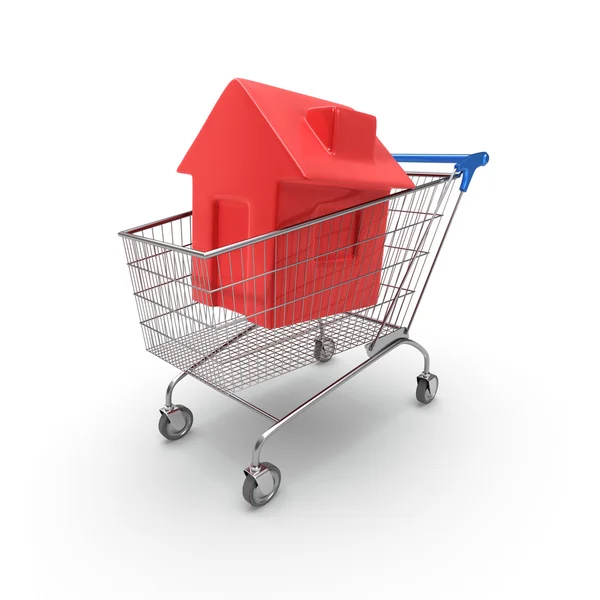Red house inside of the shopping cart — Stock Photo, Image