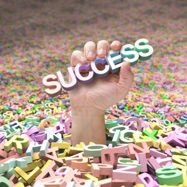 Hand going up and holding the word success clipart