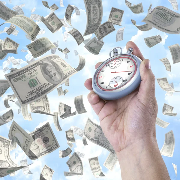 Stoppuhr zeigt die Zeit an, um Geld zu verdienen. — Stockfoto