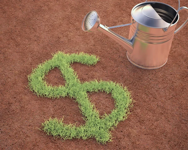 Watering the sign money dollar — Stock Photo, Image