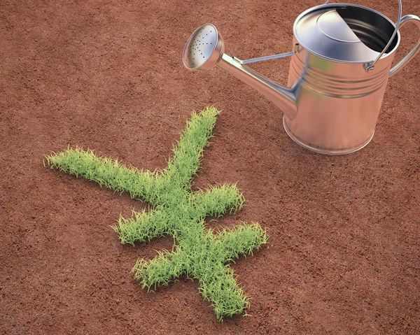 Watering the yen sign — Stock Photo, Image