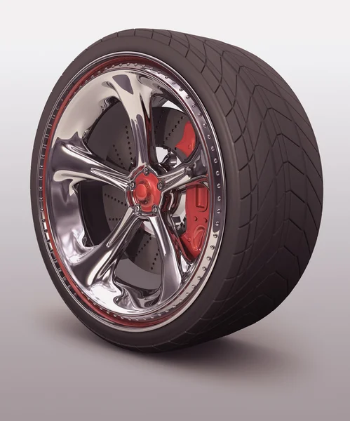 Kromade hjul med röda Detaljer — Stockfoto