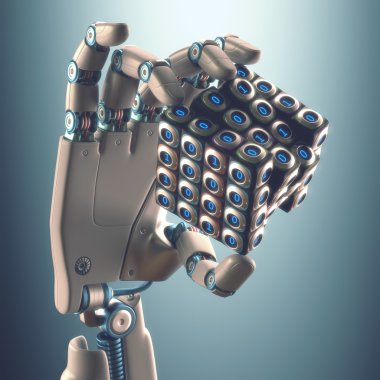 Robot el ikili bir küp tutarak
