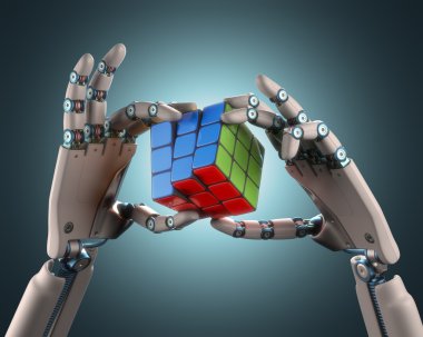 Renkli bir küp holding robot eller