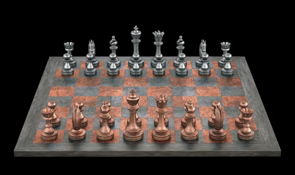 Chessboard with pieces of metal chessmen — Stock Photo, Image